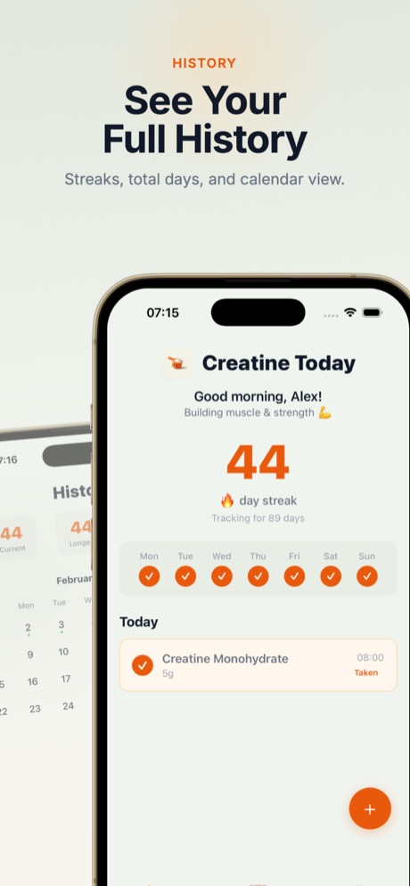 Calendar view showing detailed intake history