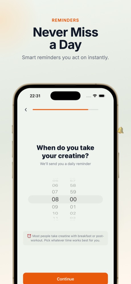 Reminder time picker with Never Miss a Day message