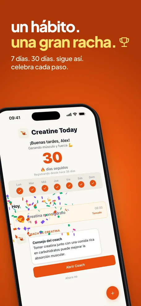 Pequeño hábito, gran racha: confeti por una racha de 30 días